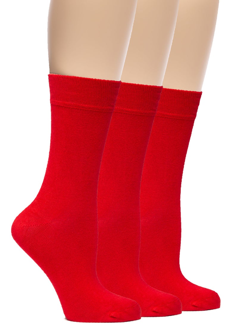Hugh Ugoli Women Rayon Dress Socks, Extremely Soft Thin Crew Socks for Business, Trouser & Casual, Non-Binding & Breathable, Red, 3 Pairs, Shoe Size: 6-9 - Image 1